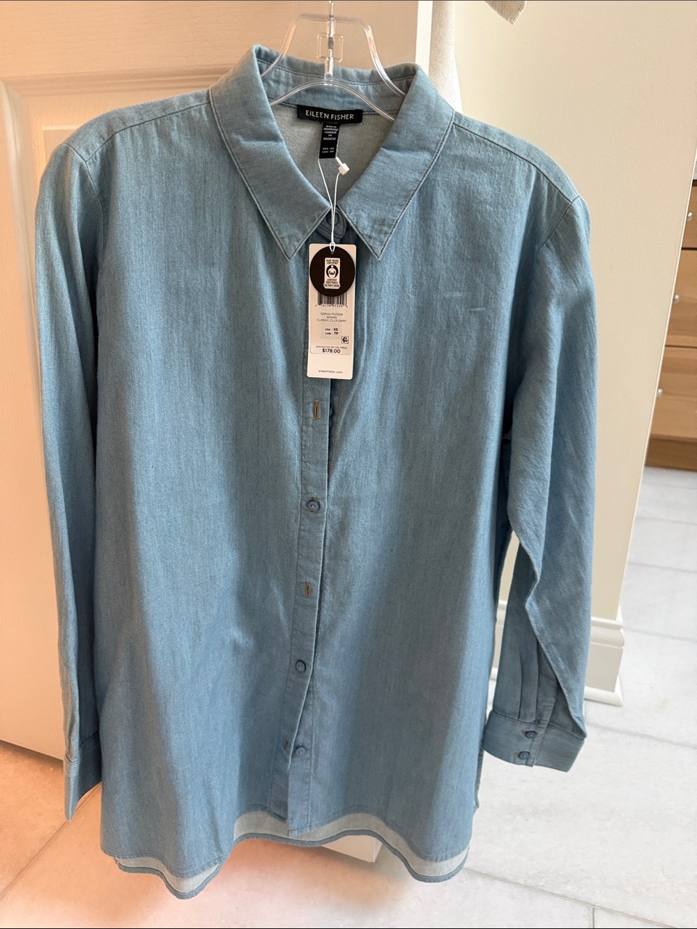 Eileen Fisher Light Blue Denim-Style Button Shirt